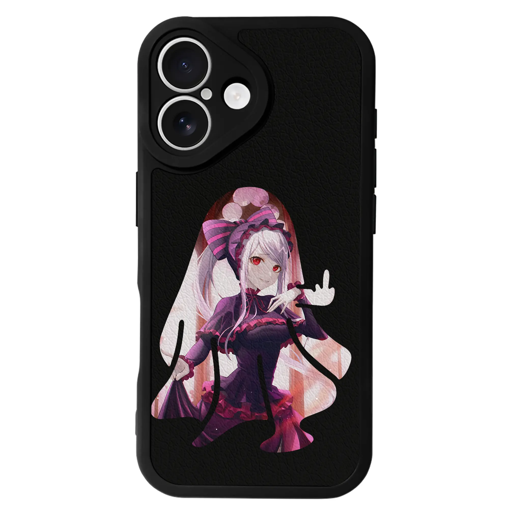 オーバーロード グッズ シャルティア・ブラッドフォールン - IPhone 16シリーズ対応 ・ シリコンスマホケース ・ レザー調 ・ 高精度フィット ・ 耐衝撃 ・ ワイヤレス充電対応 ・ 精密カット